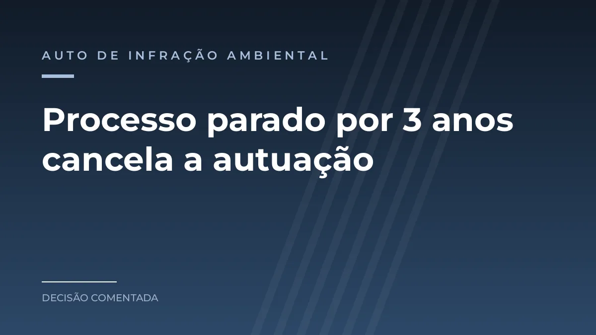 Arte azul com o texto Processo parado por 3 anos cancela a autuação