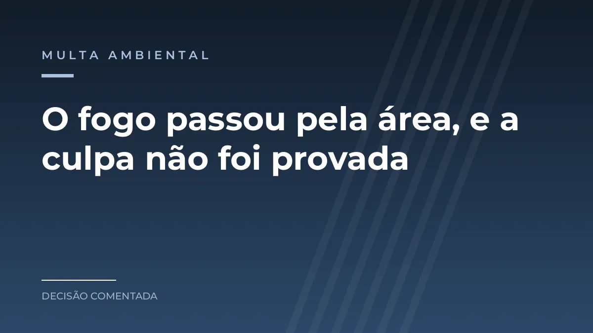 Arte azul com o texto O fogo passou pela área, e a culpa não foi provada